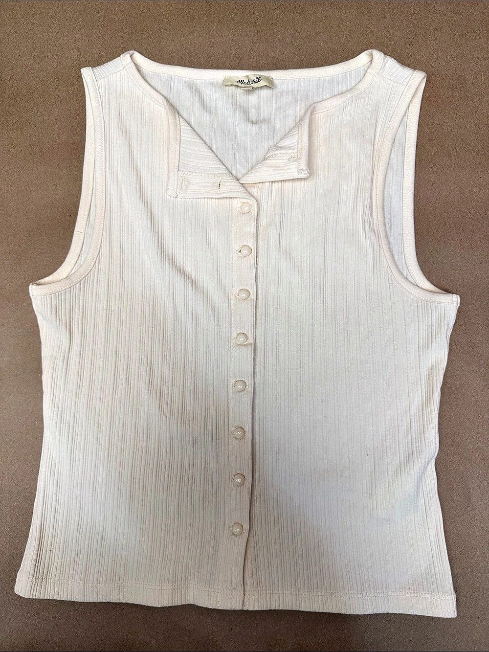 Madewell Ribbed Button-Front Tank Top in White Size Small